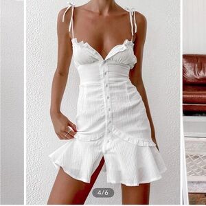 All White Summer Dress with Ruffle Trim (Medium)